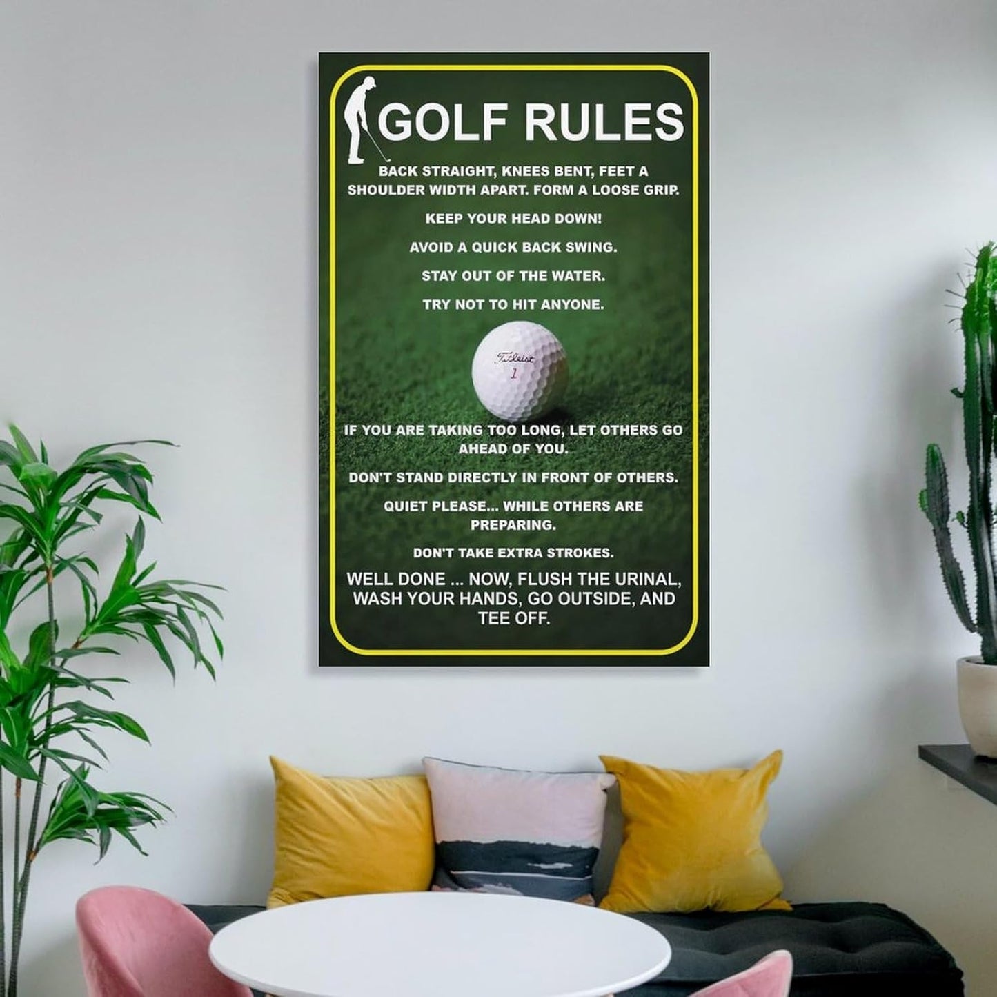 Funny Golf Rules Sign, Unique Man Cave Wall Art, Humorous Golfer Gift, Canvas Painting Posters And Wall Art Pictures Are Used For Room Aesthetics And Decoration 16x24inch(40x60cm)