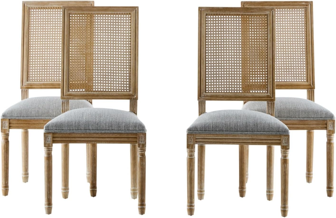 Merax Upholstered Solid Wood Dining Chairs Set of 4, French Country Style Accent Side Seating Furniture for Kitchen, Living Room, Wicker Back, Grayish Green