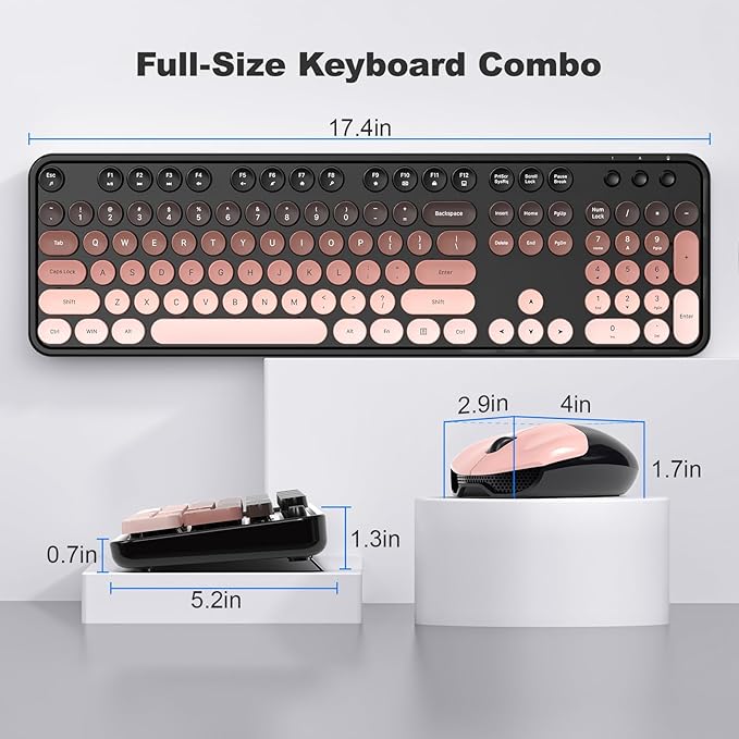 Wireless Keyboard and Mouse, Typewriter Full Size Keyboard with Number Pad and 2 in 1 USB Connected Mouse for Windows 7/8/10/11, Laptop, Desktop, PC, Computer