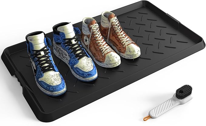 Heavy Duty Boot Trays Natural Rubber Shoe Mat Tray for Entryway with Shoes Brush Large Boot mat Tray Multi-Purpose for Indoor or Outdoor