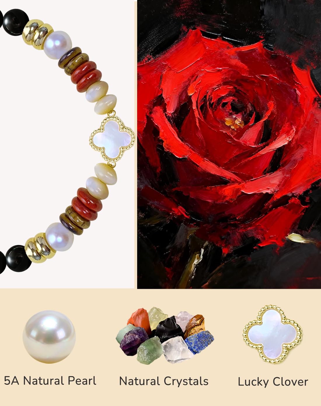 YEETONDA Four Leaf Clover Natural Gemstone Rainbow Bracelets Jewelry 16th 21st 30th 40th 50th 60th 70th 80th Birthday Gifts For Women Mom Sister Friend Daughter Niece(Black Tourmaline)