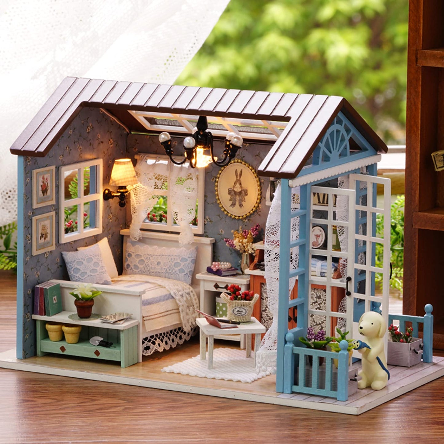DIY Miniature Dollhouse Kit Realistic Mini 3D Wooden Mini Doll House Room with Furniture LED Lights Christmas Decoration Birthday Gift for Teens Adults (Forest time)