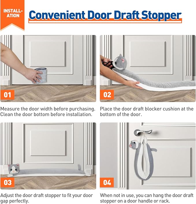 MAGZO Under Door Draft Stopper 36 Inch, Weighted Animal Noise Blocker for Door, Cat Draft Guard with Hook Loops