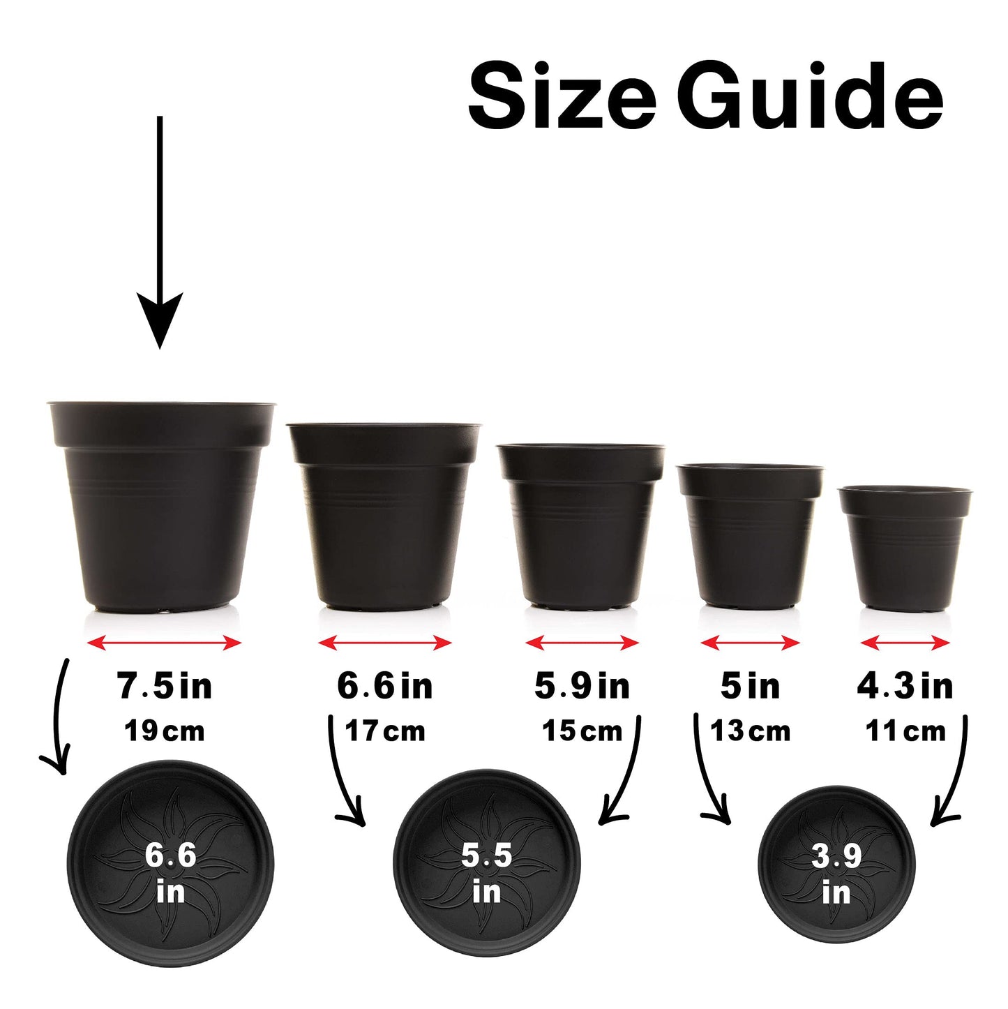 Mintra Garden Pots, 4 Pack Bulk Plastic Plant Pots with Drainage Tray, Round Indoor & Outdoor Decorative Planters with Drain Holes for Flowers, Herbs & Plants, 19cm Diameter – Grey, 7.5 in