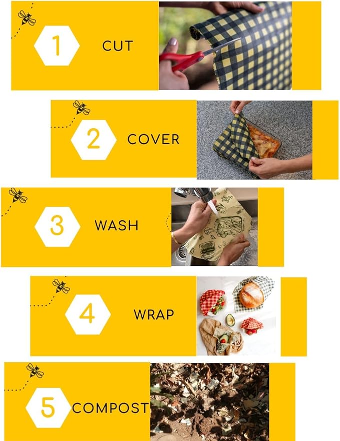 Reusable Beeswax Wrap Roll – Cotton, Plastic-Free Food Storage Alternative – Wrap Made by Women in Chile (Red Squares)