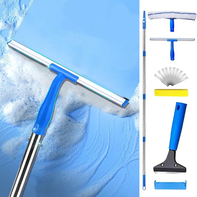 Cleaning Squeegee, Rotatable Telescopic Handheld Floor Scrubber, Glass Cleaning Mirror Wiper Tool, Ergonomic Design with Extendable Handle and Smooth Wiping, Tile Wall Bathroom Kitchen Home