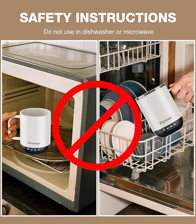 Kepwam Self Heating Coffee Mug T1-16oz Fast Heating & Ultra Long-Lasting Battery Life, Heated Coffee Mug Up to 149℉ - Touch & App Controlled Coffee Mug, Birthday Gifts for Women and Men