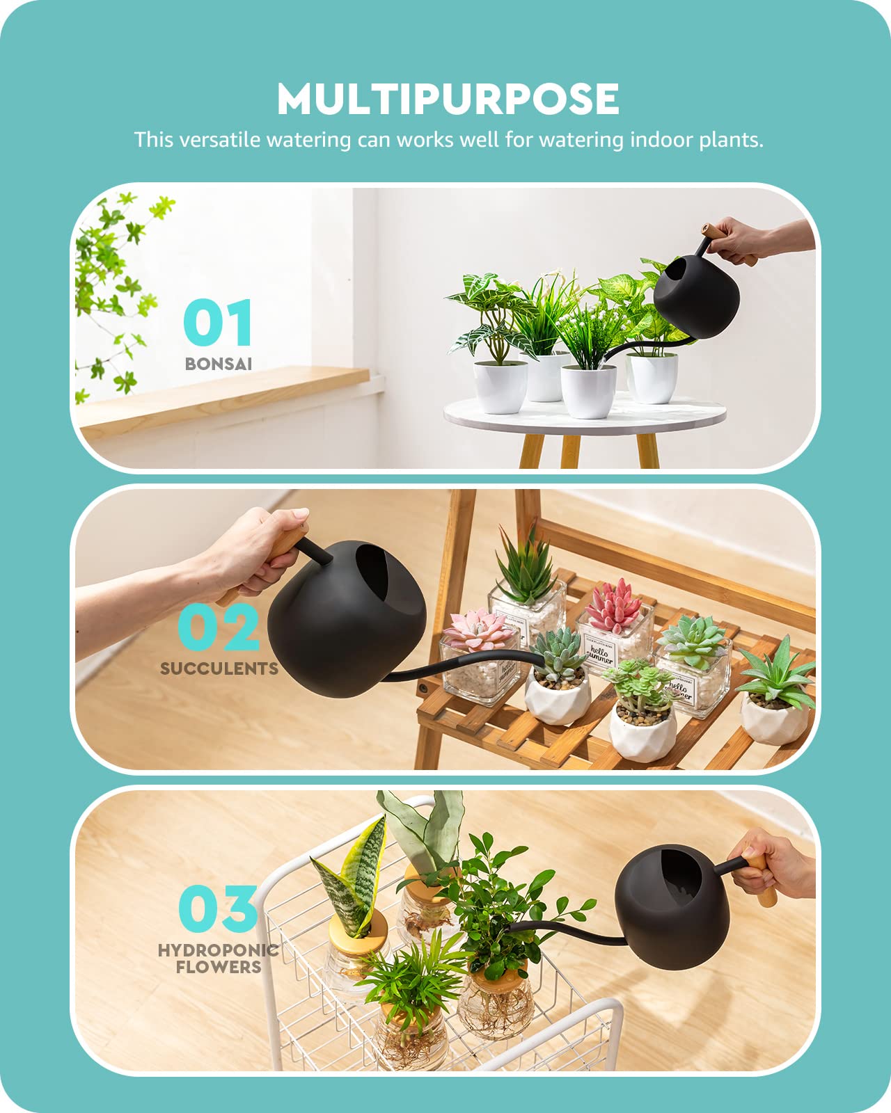 Baffect Watering Can Indoor Plants, 1.2L/41OZ Cute Watering Can Pot, Metal Stainless Steel Garden Water Can with Long Spout for Indoor House Plants Bonsai Outdoor Garden Flower Decorative