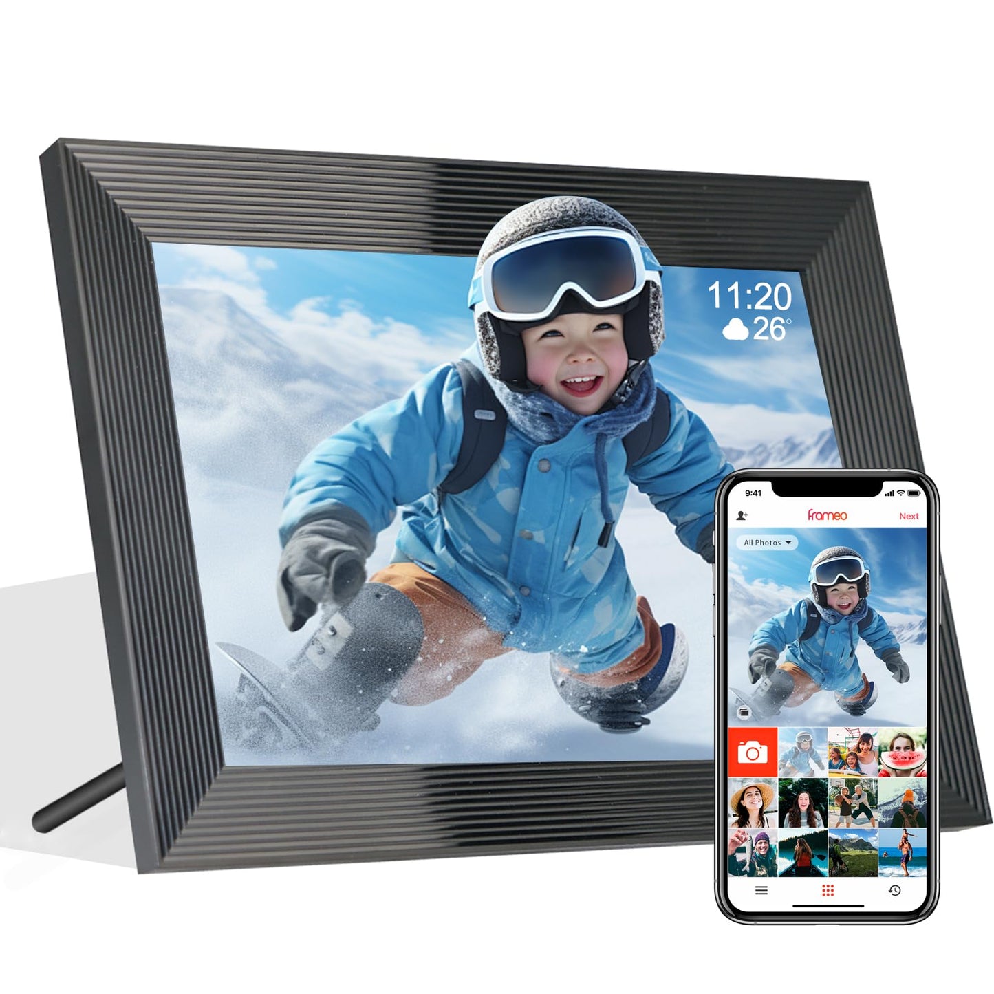 Frameo 10.1 Inch Smart WiFi Digital Photo Frame Digital Picture Frame with 16GB Storage & SD Slot Electronic Picture Frame IPS Touch Screen with Auto-Rotate Frameo Digital Frame WiFi - Black-New