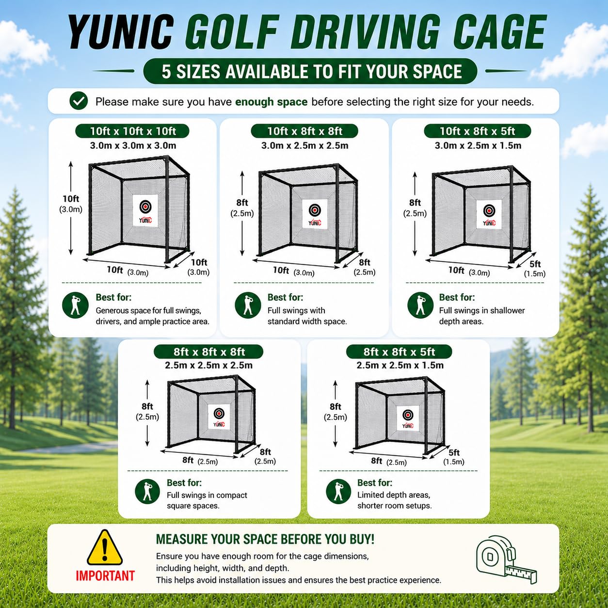 YUNIC Golf Driving Cage with Steel Frame, Golf Nets for Backyard Driving for Full Swing and Chipping Practice Indoor Outdoor (Black, 10'(W) x8'(H) x5'(D))