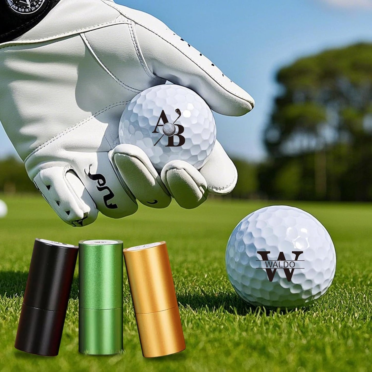 Personalized Golf Ball Stamp with Ink & Metal Box, Custom Name Reusable Golf Ball Marking, Golf Accessories, Gifts for Golf Lovers Golfers Dad Husband Father's Day Birthday Christmas Wedding
