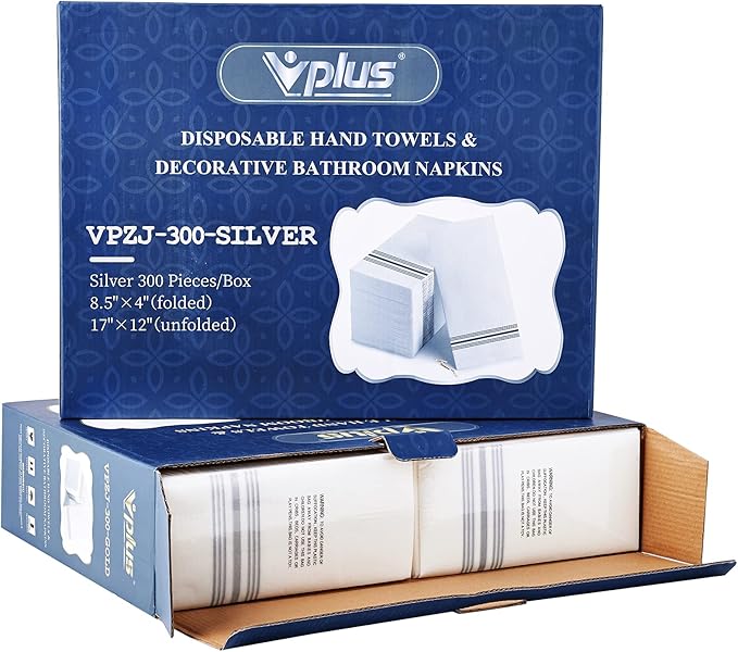 Vplus 300 PACK Guest Towels Disposable Bathroom, Decorative Bathroom Napkins Cloth Feel, Soft, and Absorbent Disposable Paper Hand Towel for Dinners, Kitchen, Parties, Weddings, Christmas Party