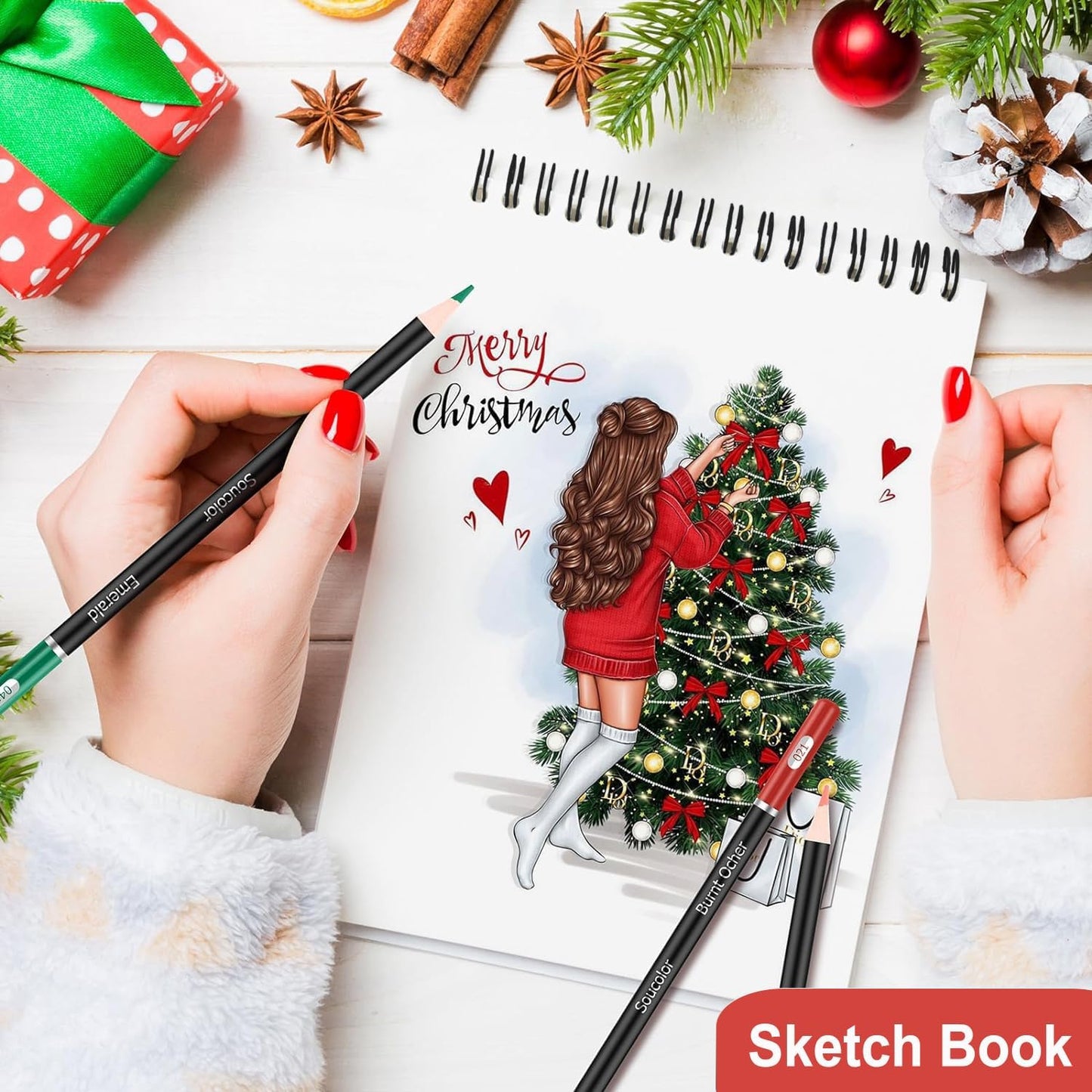 Soucolor 9" x 12" Sketch Book, 1-Pack 100 Sheets Spiral Bound Art Sketchbook, Acid Free (68lb/100gsm) Artist Drawing Book Paper Painting Sketching Pad, College Essentials