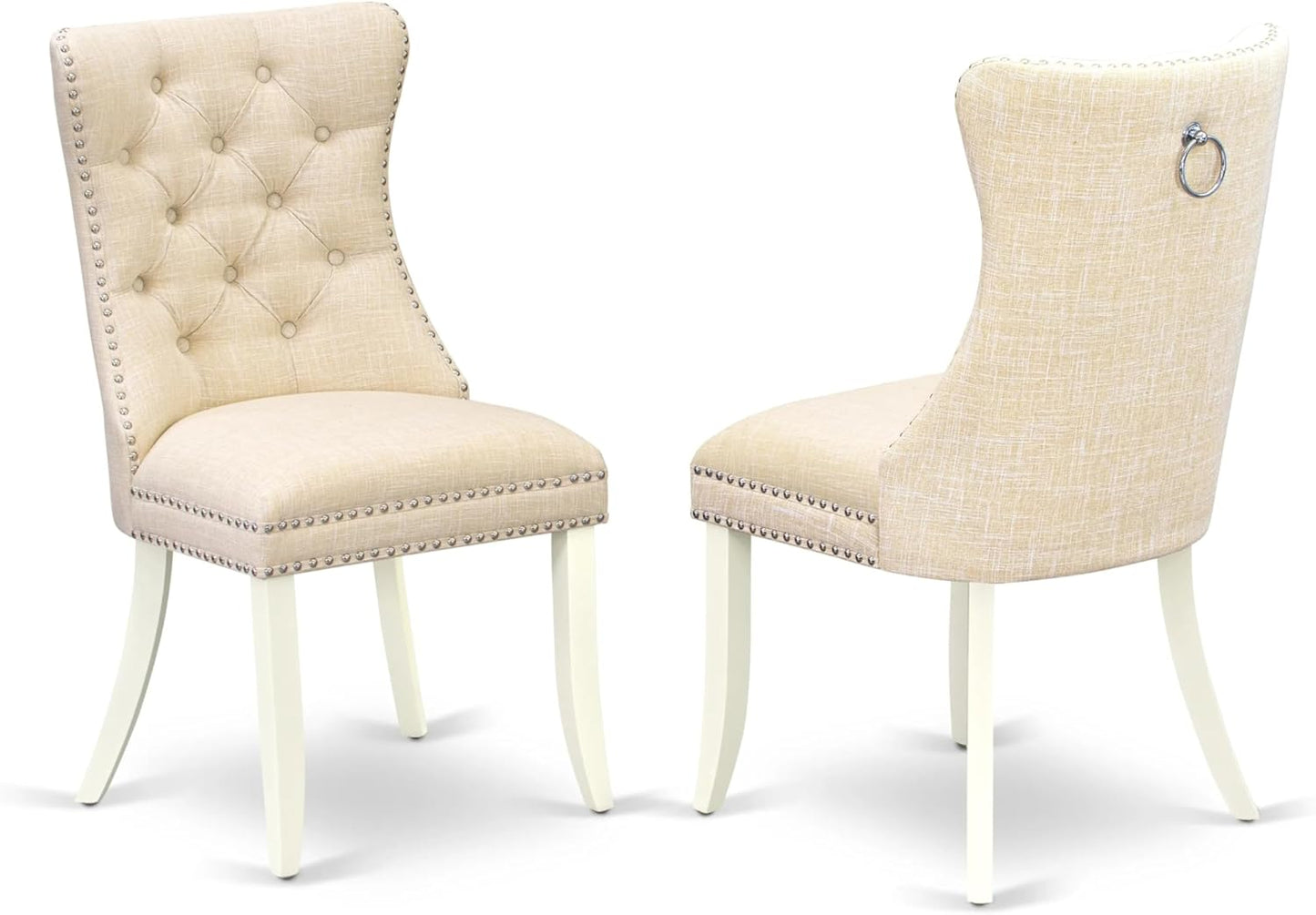 East West Furniture LGDA7-LWH-32 7 Piece Dinette Set Contains a Rectangle Dining Table with Butterfly Leaf and 6 Polyester Fabric Upholstered Chairs, 42x84 Inch, linen white