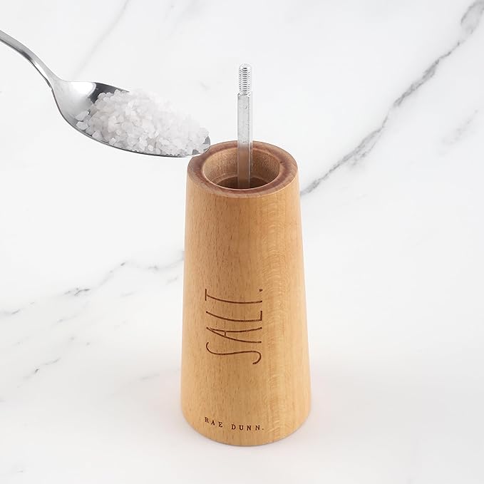 Rae Dunn Salt and Pepper Grinder Set of 2 - Bamboo Sea Salt Pepper Grinder - Classy Salt and Pepper Shakers - Pepper Mill & Salt Mill, Gray