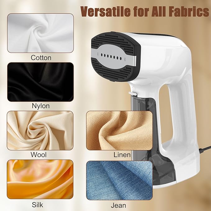 Vacuum Steamer for Clothes, Handheld Travel Steamer with 3200Pa Suction & Dual Mode, 30s Fast Heat-Up, Portable Instantly Dry Garment Steamer Iron (for 110-120V) - White