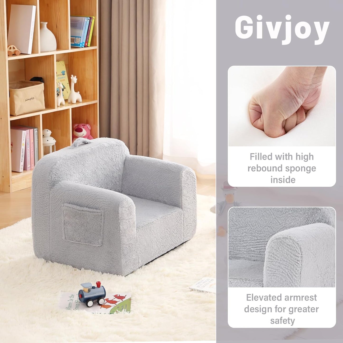 Toddler Chair Plush Kids Couch, Comfy Kids Sofa Toddler Lounger Chair for Bedroom, Convertible Toddler Couch for Girls and Boys, Reading Chair for Kids