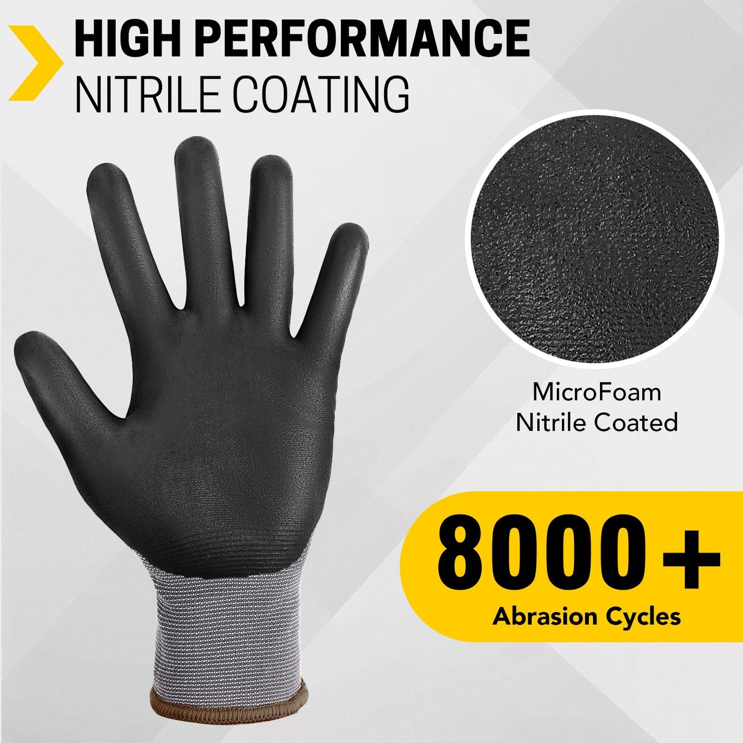 FURWEY Safety Work Gloves,16 Pairs Micro-Foam Nitrile Coated Glove for Men and Women, Touchscreen, Ideal for Warehouse Package Handling,Construction, Gardening, Small