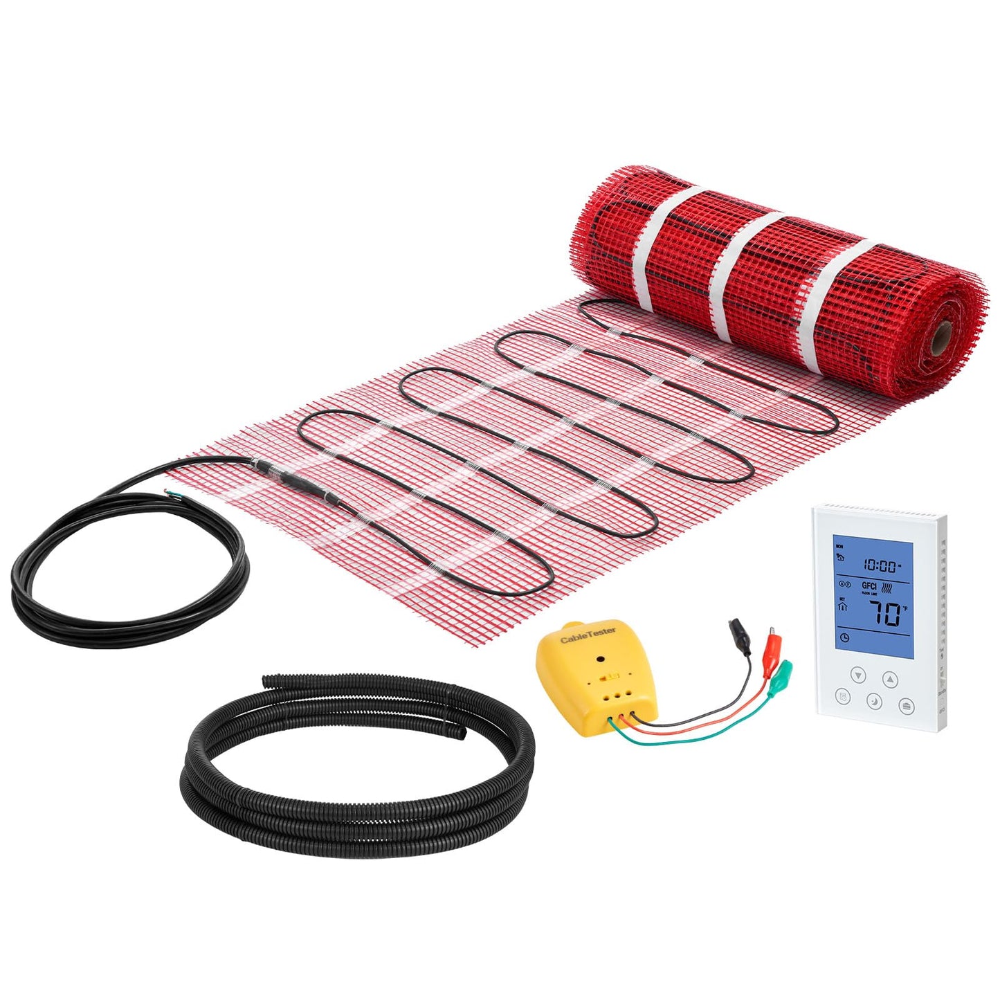 VEVOR 80 sqft Self-Adhesive Mesh Floor Heating Mat System, 120V Electric Radiant Heated Floor System, with Smart Control Thermos