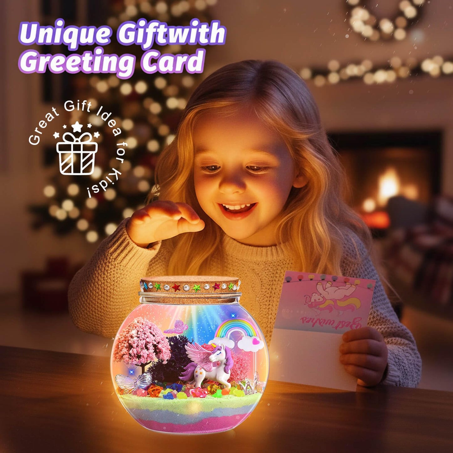 kiddgroo Unicorn&Ocean Light Up Terrarium Kit for Kids,Unicorn & Sea Animal Toys Birthday Gifts for Kids Ages 4-12 Year Old, DIY LED Night Light Craft Kit