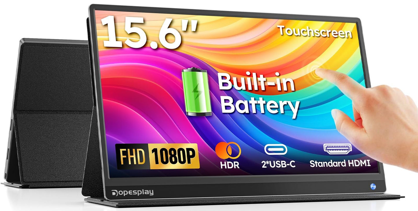Dopesplay Portable Monitor for Laptop with Touchscreen, 15.6 FHD 1080P Second Laptop Monitor Extender with 5000mAh Battery for L