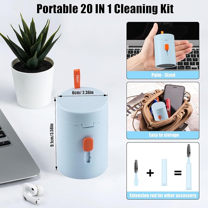 walrfid Laptop Phone Screen Cleaner Kit, Computer Keyboard Brush Cleaning Spray for iPhone AirPods MacBook iPad, 20-in-1 Electronic Device Clean Tool for Camera Earbud Car Screens (Blue)