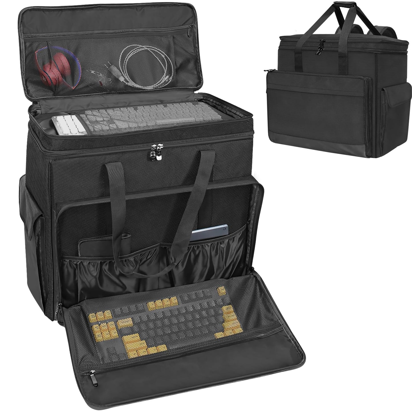 XIDIHF Double-Layer Desktop PC Tower Carrying Case Travel Storage Bag for Computer Chassis Keyboard Mouse Cables and Accessories Bag Only Black-New