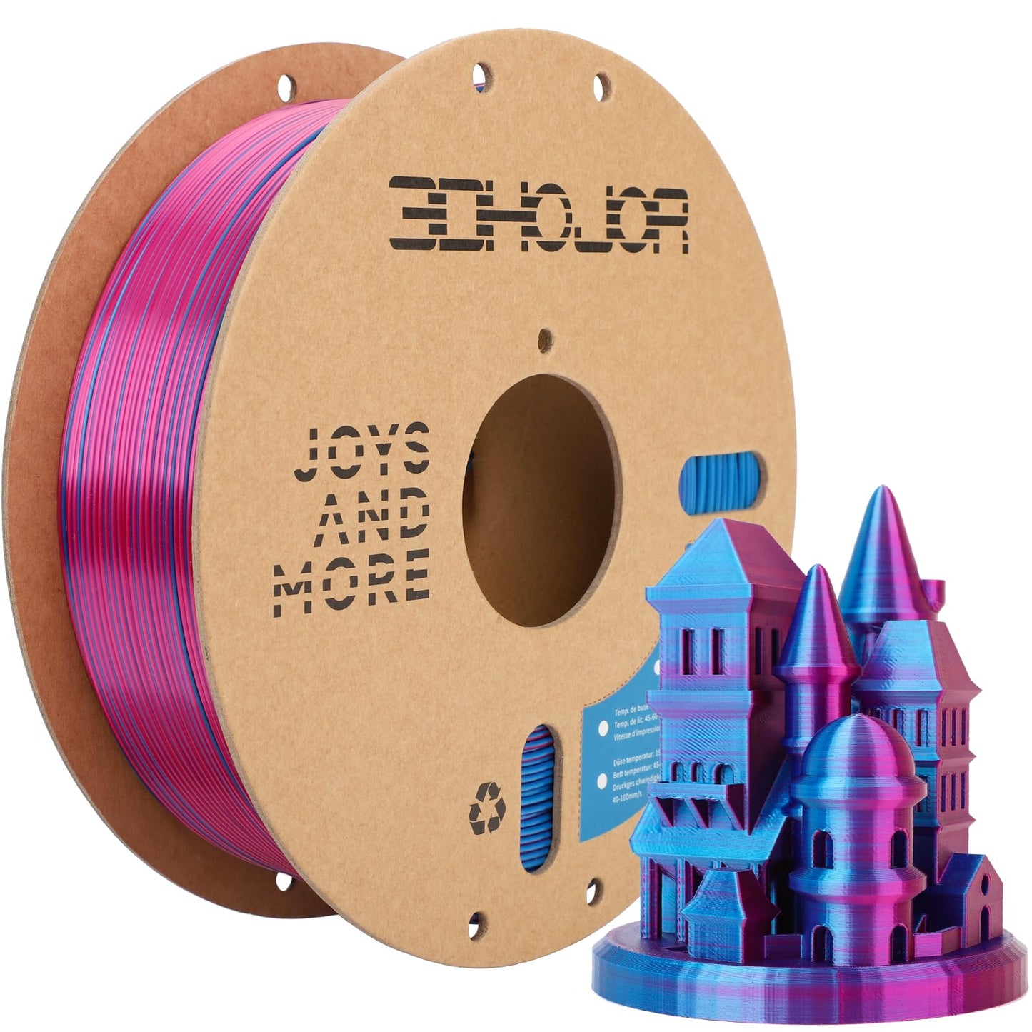 3DHoJor Silk PLA Filament 1.75mm Red Blue Dual Color PLA 3D Printer Filament 2 in 1 Coextrusion 1KG Spool(2.2lbs) 3D Printing Fi