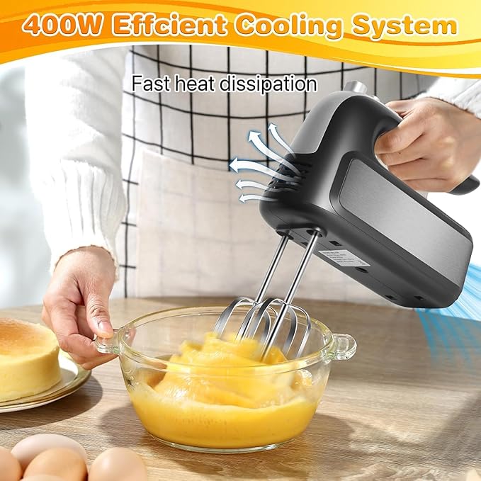5-Speed 400W Hand Mixer Electric Handheld - Ultra-Powerful Handheld Mixer with Turbo Function & Eject Button, 5 Stainless Steel Attachments for Dough, Cream, Batter, Eggs & Baking