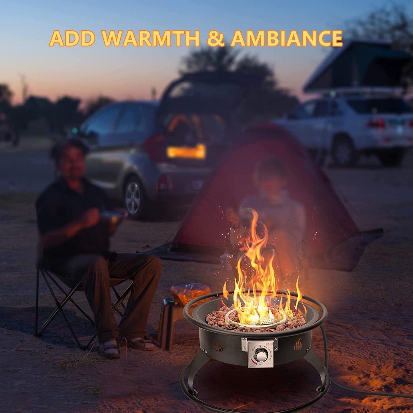 ONLYFIRE OUTDOOR LIVING Propane Gas Fire Pit 22¡±, Portable Smokeless Fireplace with 12Ft Hose & Lava Rocks, FirePit for Patio Backyard Bonfire Camping RV Tailgating Beach Party, 55000BTU, #FP001