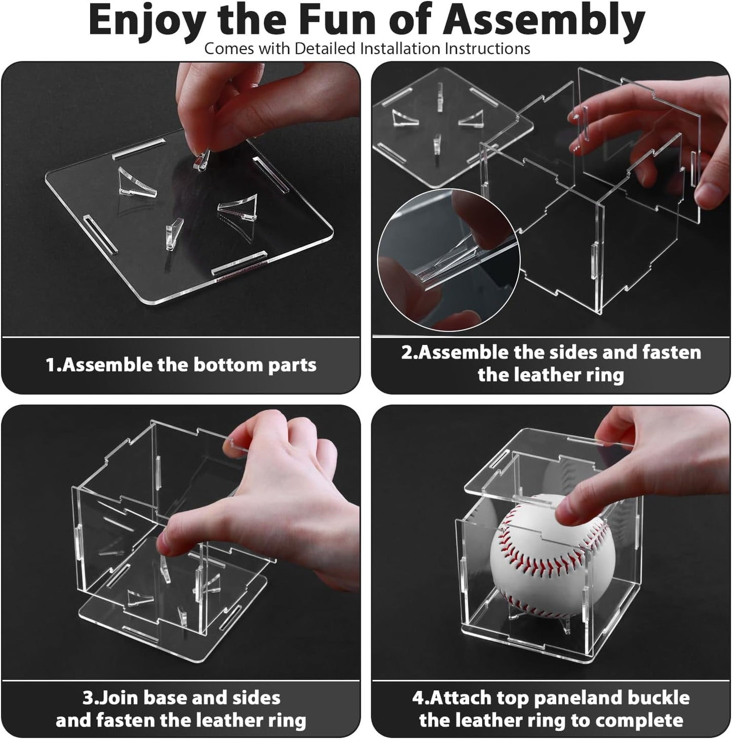 12 Pack Assembled Baseball Display Case, UV-Blocking Acrylic Baseball Holder Display Case, 3.2 Inch Cube Clear Softball Holder Box, Signed Baseballs Protector for Collectibles, Tennis Ball