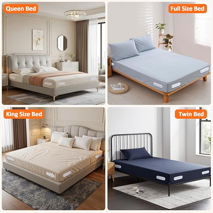 Bed Sheet Holders for Corners: 4Pcs Fitted Sheet Holder with Locks, Sheet Clips Fits Mattress, Upgrade Sheet Holders Keep Sheets Firm & Tight, Heavy Duty Sheet Fasteners- White