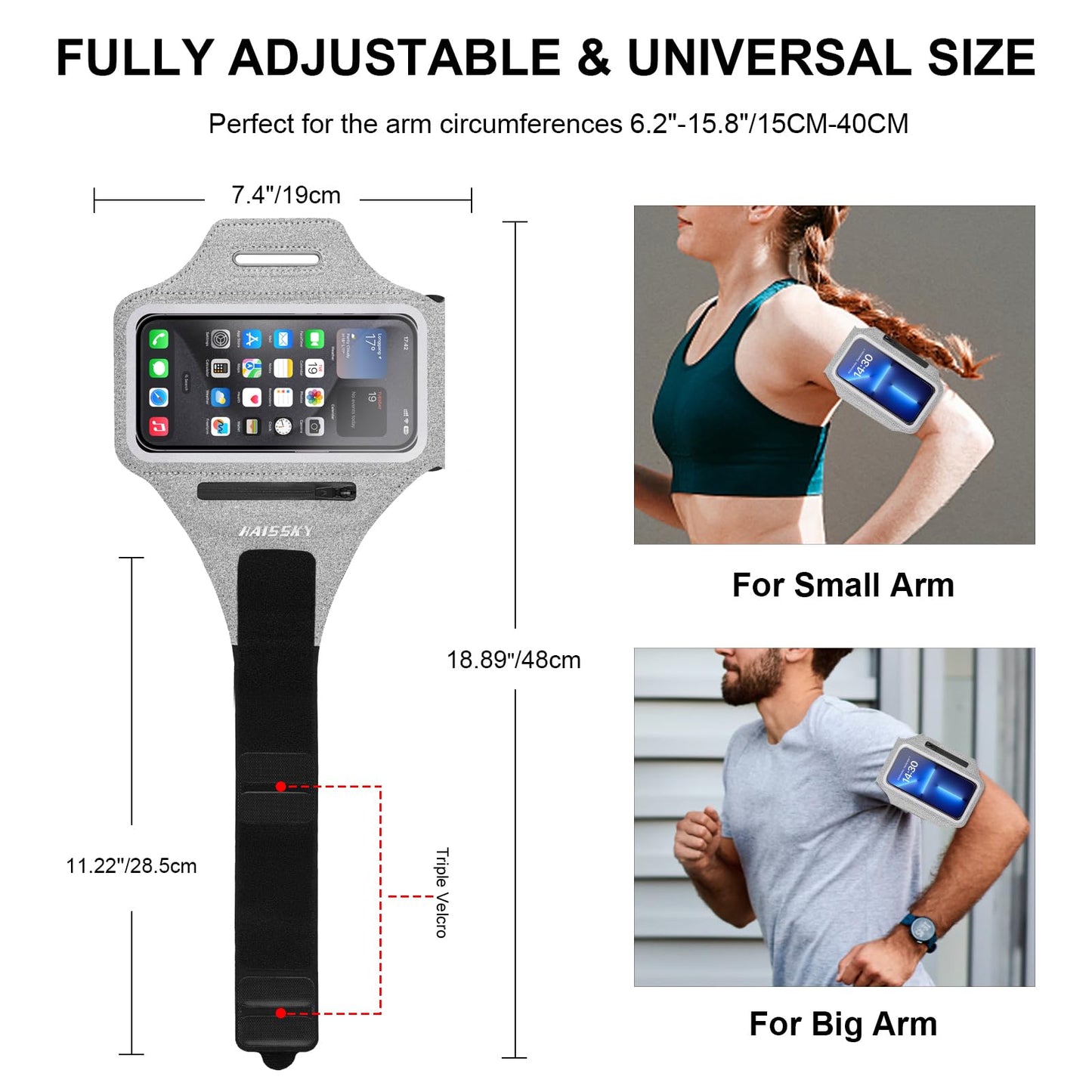 Cell Phone Running Armband With Earbuds Zipper Pocket Armband Case Running Holder For Iphone 16 Pro Max/15/14 Pro Max/13/12 /11