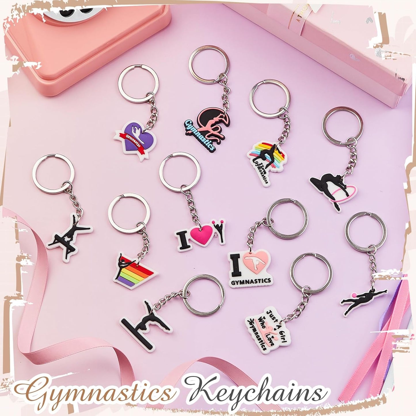 Batiyeer 36 Pack Gymnastics Keychains Bulk Party Favors Sports Ball Key Chains Funny Keyring Gifts for Birthday Supplies
