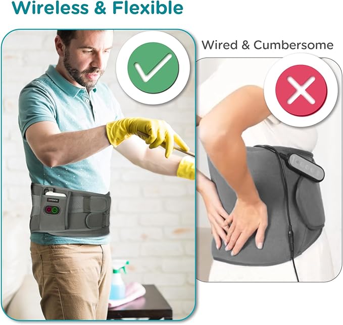 Comfytemp Cordless Heating Pad with Massager for Back, Portable Lower Back Massager FSA Eligible HSA Rechargeable Wireless Electric, Birthday Gifts for Women Men Mom Dad Seniors 3 Heat 30Auto-Off Grey