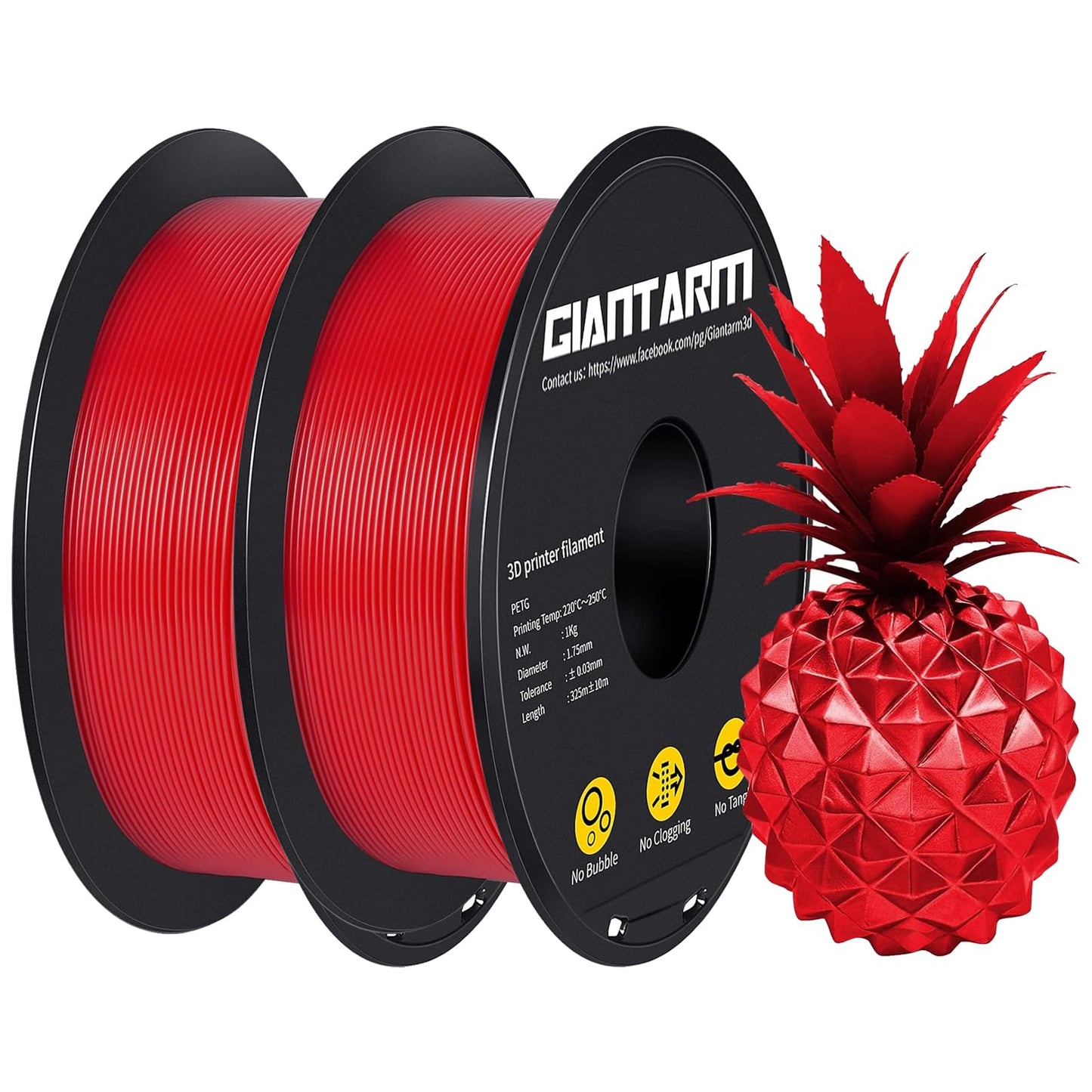 GAINTARM PETG Filament,2pcs Red PETG 3D Printer Filament 1.75mm 1kg(2.2lb),Toughness Enhanced, Dimensional Accuracy +/-0.02mm, V