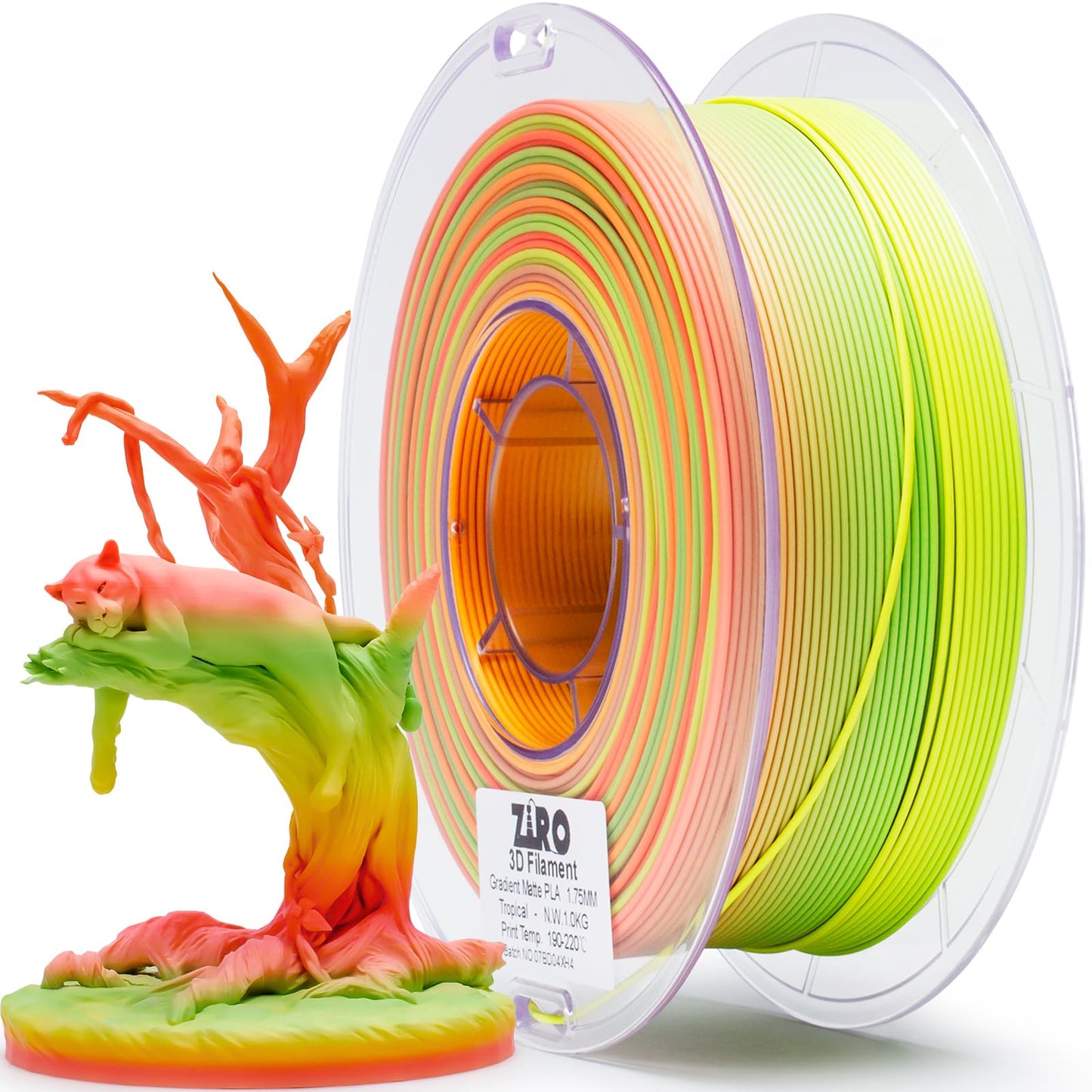 ZIRO 3D Printer Filament, Faster Color Change Filament 1.75mm, Color Gradient Material, No-Shine Rainbow PLA, Dimensional Accura
