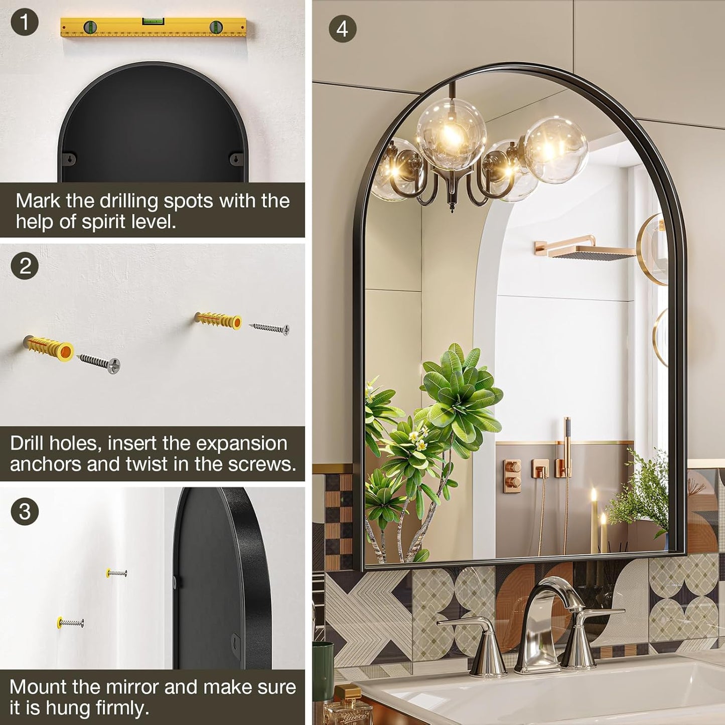 Brightify Arched Mirror, Arched Wall Mirror, 20 x 30 Inch Black Arch Mirror, Metal Frame Black Bathroom Mirror, Arched Top Bathroom Vanity Mirror for Living Room Bedroom Mantel Entryway Hallways
