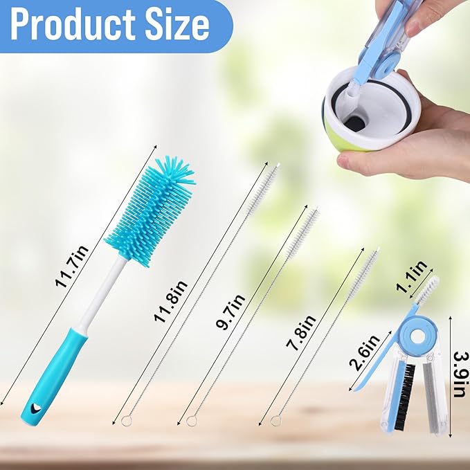 XANGNIER 5 Pcs Water Bottle Cleaner Brush Set for Owala 24oz/32oz/40oz Cup,Multifunctional Bottle Brush and Long Straw Cleaner Brush,Cleaning Kit for Owala/Stanley/Yeti Tumbler Cup Accessories