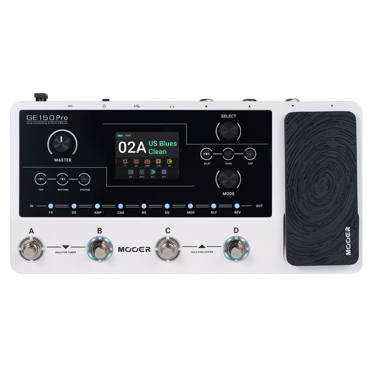 MOOER GE150 Pro Guitar Amp Modelling Multi Effects, Reverb, Delay, Looper Drum with 4 Footswiches, Expression Pedal, USB OTG Liv