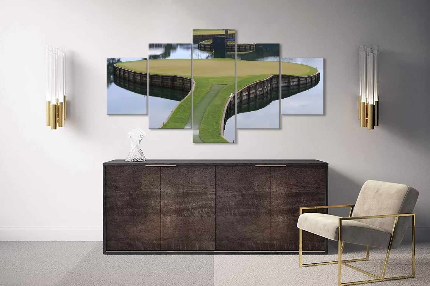 chenchenArt TPC Sawgrass Golf Course Wall Art Pictures USA Golf Course Wall Decor for Living Room Bedroom Bathroom Home Decorations Golf Artwork Canvas Pictures Framed Ready to Hang(60''W x 32''H)