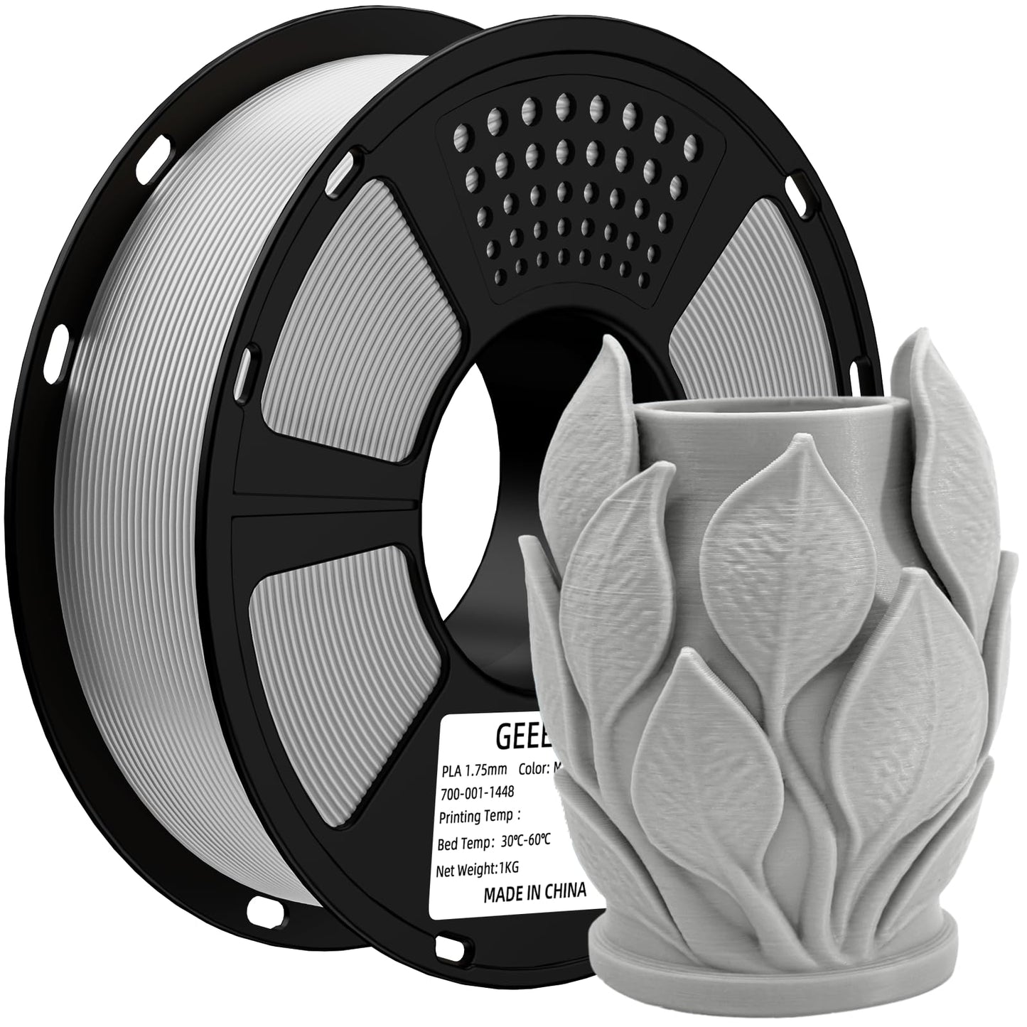 GEEETECH Matte PLA Filament 1.75mm Stone Grey, PLA Matte 3D Printer Filament 1kg Spool (2.2lbs), Dimensional Accuracy +/- 0.02 m