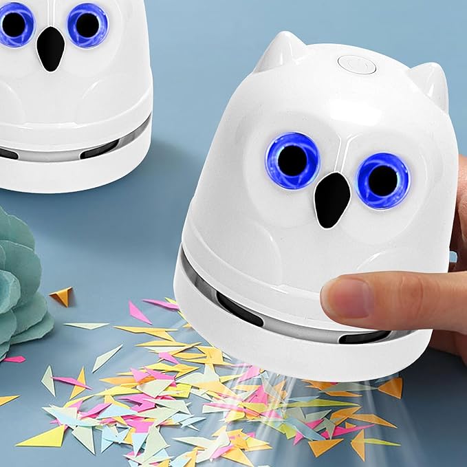 Desk Vacuum Cleaner Mini Desktop Vacuum for Office Table Mini Vacuum Cleaner Sweeper for Cleaning Crumbs Eraser Crumbs Dust Pencil Paper Scraps Pet Hair Owl Vacuum Cordless