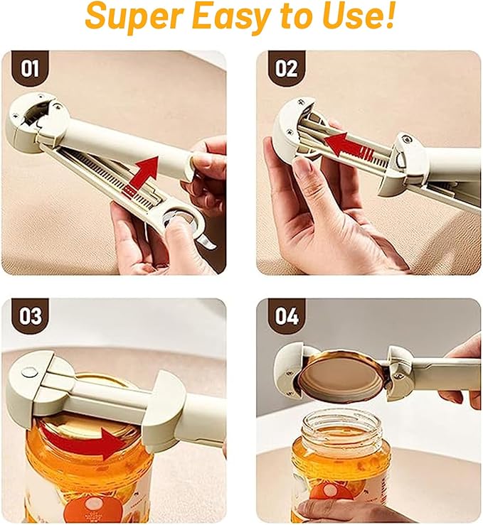 3 in 1 Jar Opener Bottle Opener Beer Soda Can Opener Manual, Adjustable Cap Screwer Jar Openers for Weak Hands Gifts for Seniors or Arthritis, Bottle Opener Magnet for Kitchen Storage (Beige)