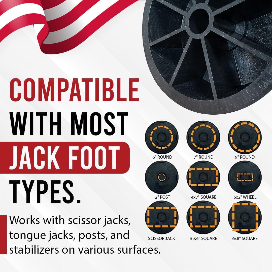Original USA Made Strongest Trailer Jack Blocks Stabilizing Pads | Leveling System | Block Stand for RV 5th Wheel Camper, Post, Toungue, Foot (4)