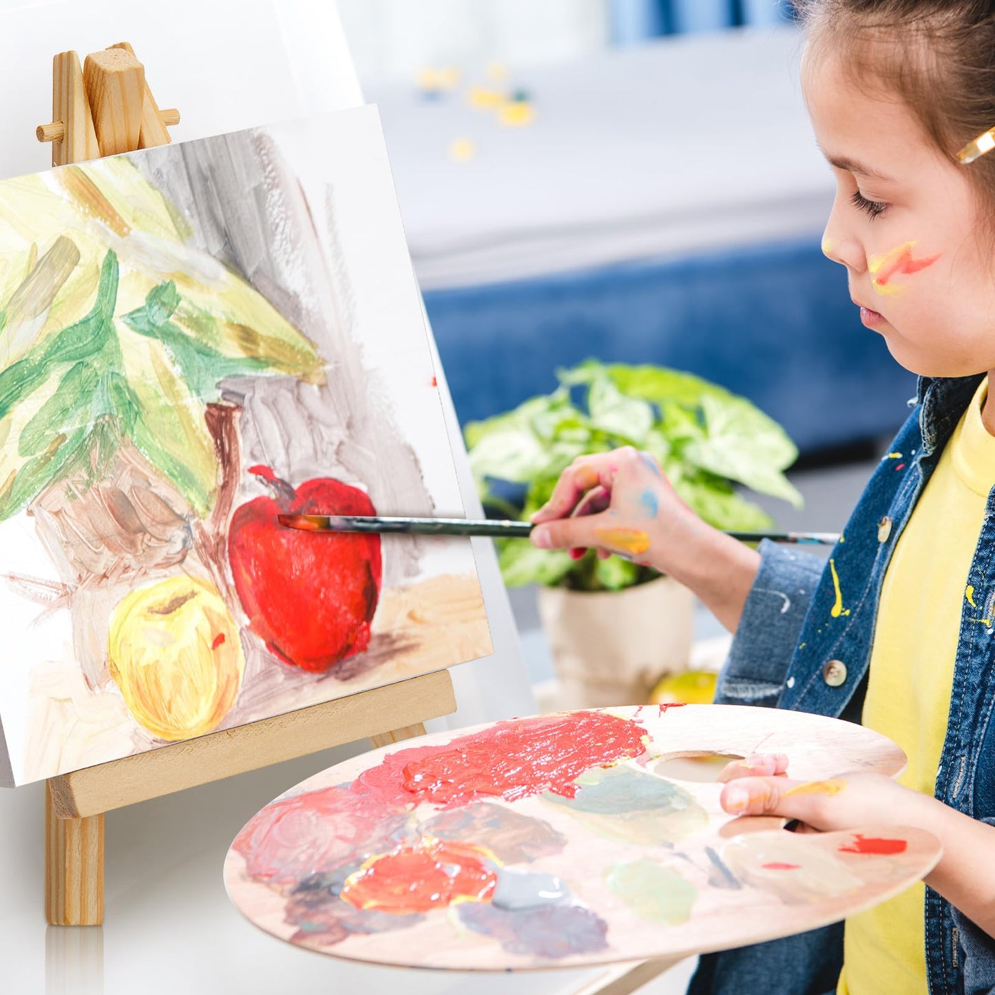 Mimorou 32 Pack Mini Canvas with Easel Sets for Painting Small Art Stretched Canvas Panels Pack with Sturdy Wood Display Easel for Kids Classroom Crafts End of The Year Gifts (3 x 3 Inch)