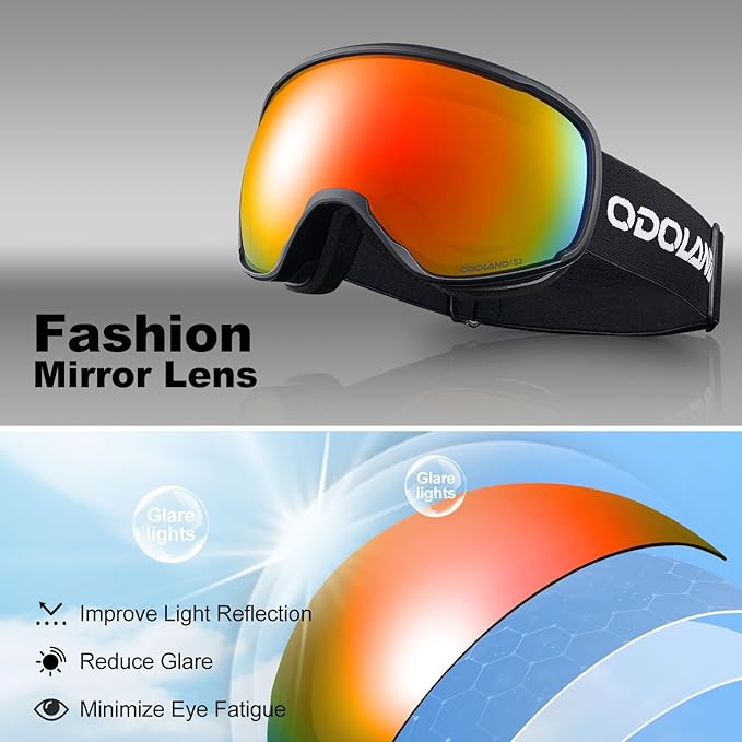 Odoland Snow Ski Goggles S2 Double Lens Anti-Fog OTG Windproof UV400 Eyewear for Men, Women and Youth-Skiing Snowboarding