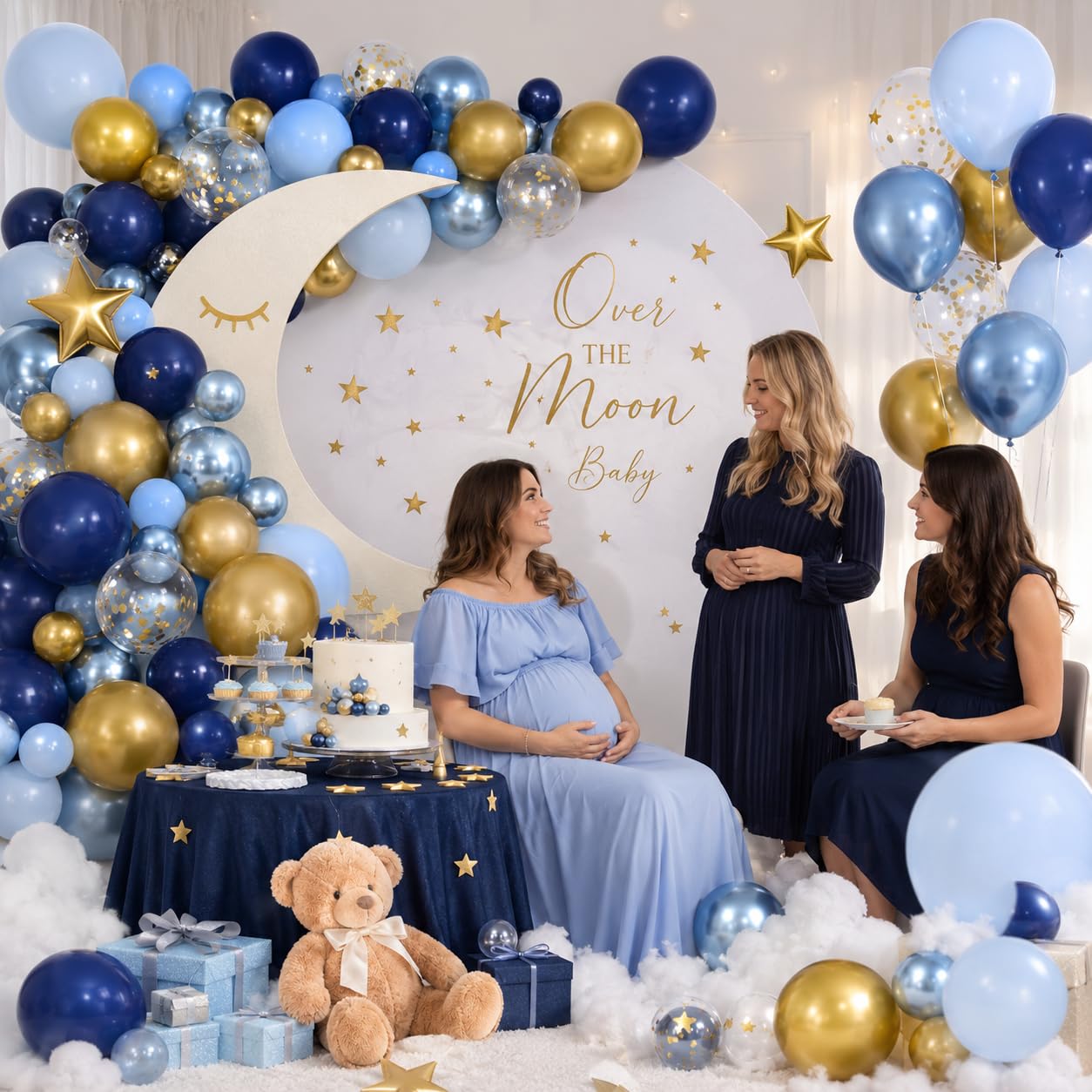 Blue Gold Balloons Garland Arch Kit, Navy Blue Light Blue Metallic Gold Blue Balloon Arch Kit, Macaron Blue Gold Confetti Balloon for Birthday Wedding Graduation Baby Shower Party Decorations