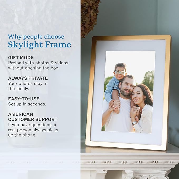 Skylight Digital Picture Frame - WiFi Enabled with Load from Phone Capability, Touch Screen Digital Photo Frame Display - Customizable Gift for Friends and Family - 10 Inch Gold