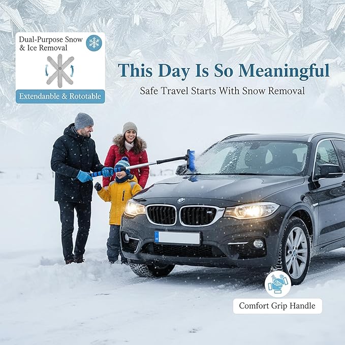 Snow Brush and Ice Scrapers for Car Windshield, 360° Pivoting Brush Head Detachable Snow Scrapers with Ergonomic Foam Grip;36inch Extendable Snow Brushs for SUV and truck SUV,Blue,Car Accessories